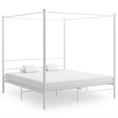 vidaXL Canopy Bed Frame White Metal 200x200 cm