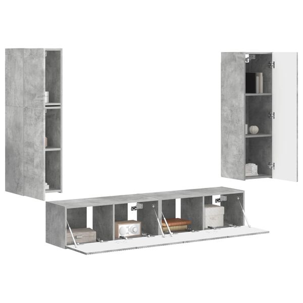 vidaXL TV Cabinet Set Wall-mounted 4 pcs Concrete Grey Engineered Wood