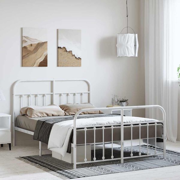 vidaXL Metal Bed Frame without Mattress with Footboard White 135x190cm