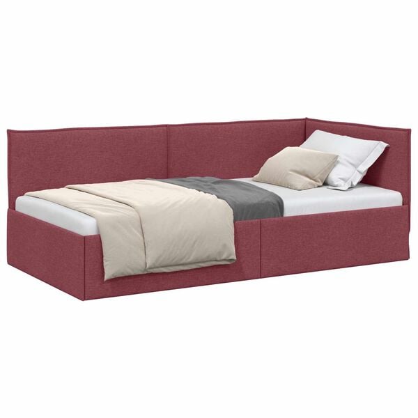 vidaXL Corner Bed Frame with Headboard Wine Red 90 cm x 200 cm Velvet