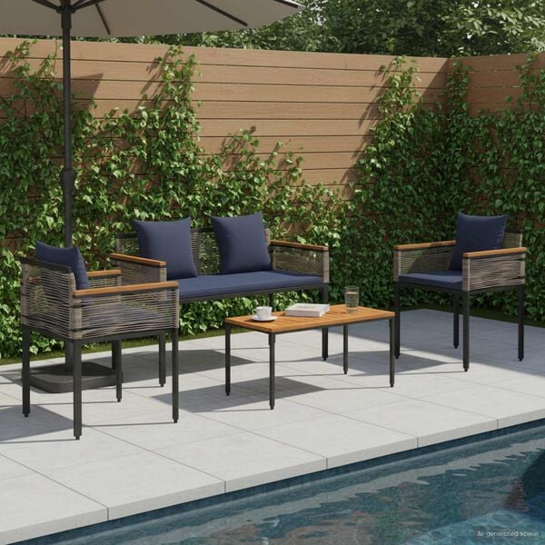 vidaXL Outdoor Furniture Set 4 pcs Grey and Navy Blue PE Rattan