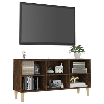 vidaXL TV Cabinet with Solid Wood Legs Smoked Oak 103.5x30x50 cm