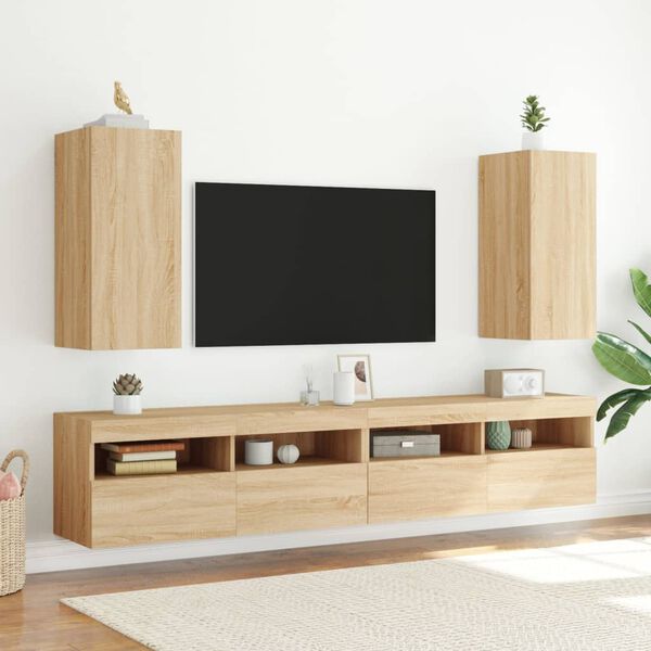 vidaXL TV Wall Cabinets with LED Lights 2 pcs Sonoma Oak 30.5x35x70 cm