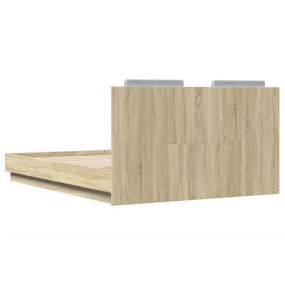 vidaXL Bed Frame with Headboard and LED Lights Sonoma Oak 140x190 cm