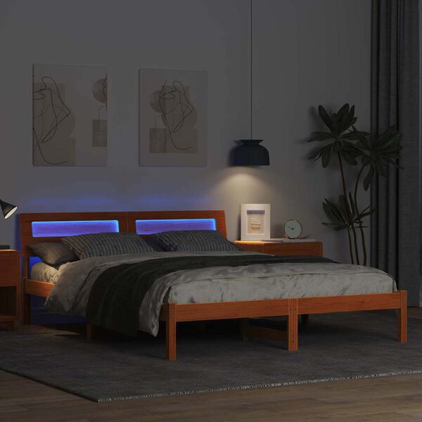 vidaXL Bed Frame with Headboard Wax Brown 160 x 200 cm Solid Pine Wood