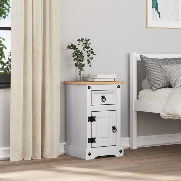 vidaXL Bedside Table Corona White 35 x 32.5 x 58 cm Solid Pine Wood