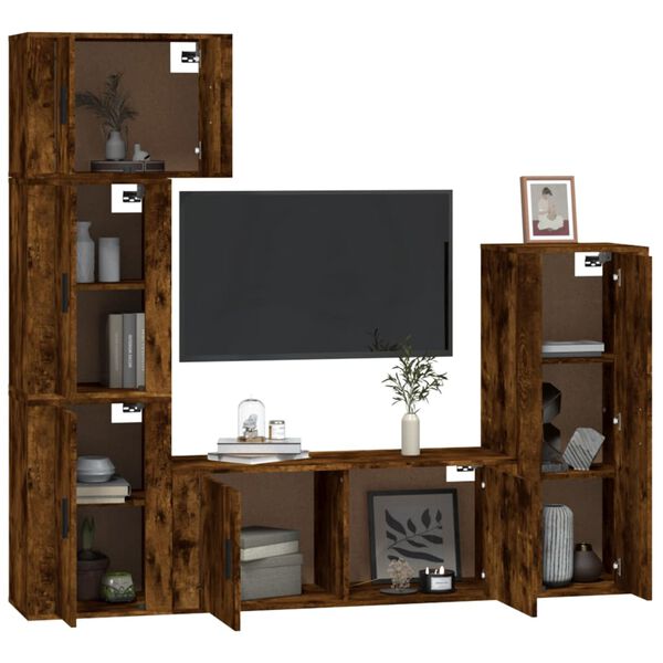 vidaXL 5 Piece TV Cabinet Set Smoked Oak Engineered Wood