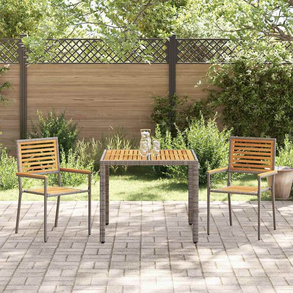 vidaXL Garden Dining Set 3 pcs Grey Poly Rattan