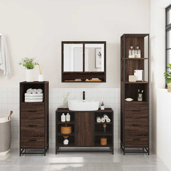 vidaXL 4 Piece Bathroom Furniture Set Brown Oak Engineered Wood