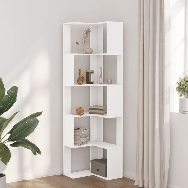 vidaXL Corner Bookcase 5-Tier White 50x50x179 cm Engineered Wood