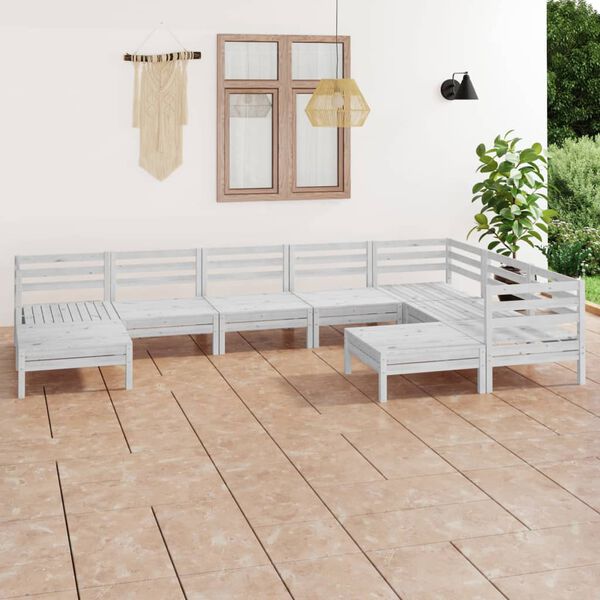 vidaXL 9 Piece Garden Lounge Set Solid Wood Pine White