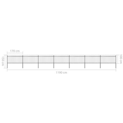 vidaXL Garden Fence with Spear Top Steel 11.9x1 m Black