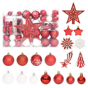 vidaXL Christmas Bauble Set | Red, White | Plastic | Various | Decorative Inlays