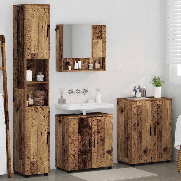 vidaXL Bathroom Furniture Set 4 pcs Old Wood Engineered wood & Metal