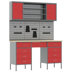 vidaXL Work Cabinet with Drawer 8 pcs Red Engineered Wood and Steel