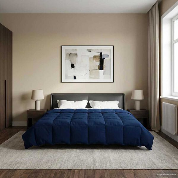 vidaXL Summer Duvet Quilted Dark Blue 220 x 240 cm Microfiber