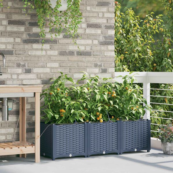 vidaXL Garden Planter 3 pcs Grey 120 x 40 x 37.5 cm Plastic