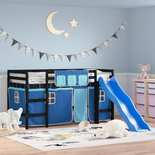 vidaXL Kids' Loft Bed with Curtains without Mattress Blue 90x200 cm