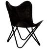 vidaXL Butterfly Chair Black Kids Size Real Leather