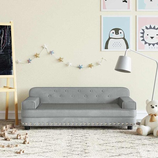 vidaXL Kids Sofa Light Grey 90x53x30 cm Velvet