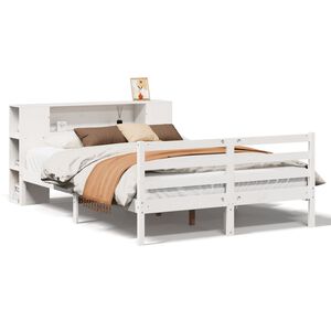 vidaXL Bookcase Bed without Mattress White 150x200 cm King Size Solid Wood Pine