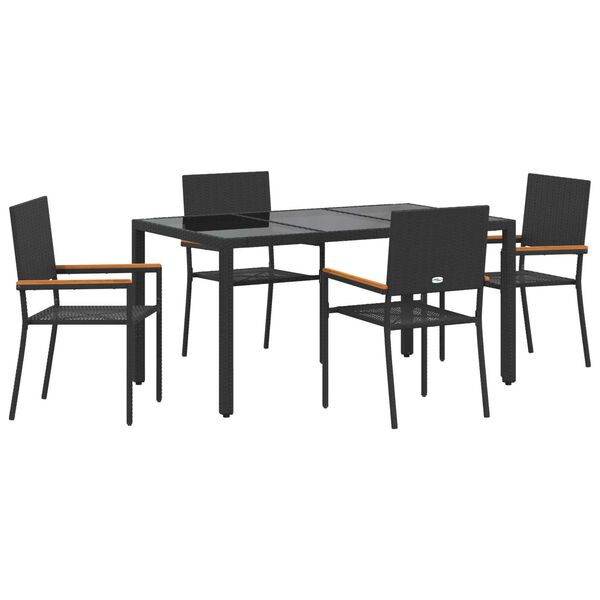 vidaXL Garden Dining Set 5 pcs Black Poly Rattan
