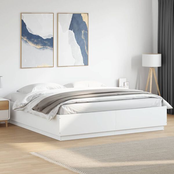 vidaXL Bed Frame with LED without Mattress White 180x200 cm Super King