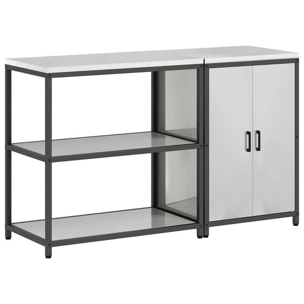 vidaXL Kitchen Storage Set with Shelf 2 pcs Silver Galvanised Steel