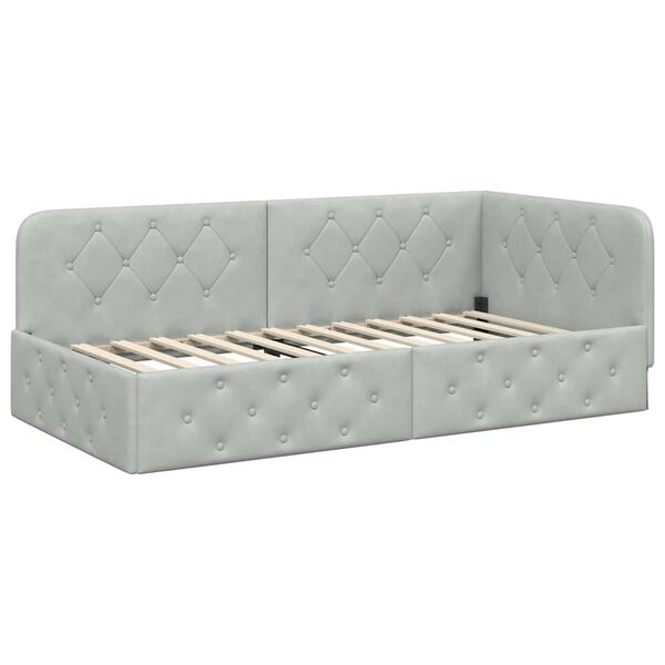 vidaXL Corner Bed Frame with Headboard Light Grey 90 x 190 cm Velvet