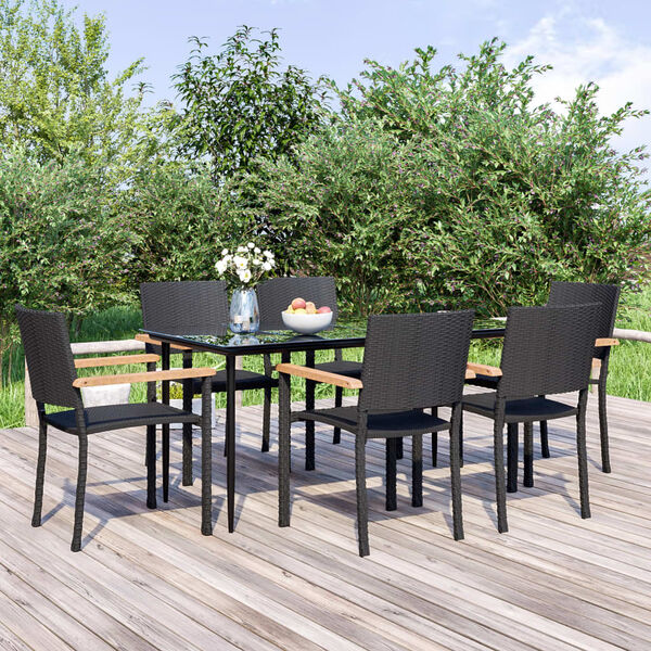 vidaXL 7 Piece Garden Dining Set Black Poly Rattan