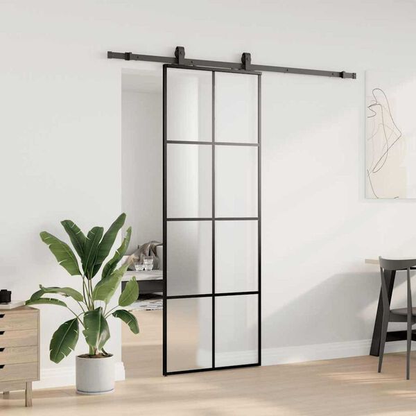 vidaXL Sliding Door with Hardware Set Black 76x205 cm ESG Glass