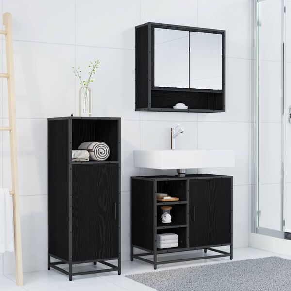 vidaXL Bathroom Furniture Set 3 pcs Black Oak Engineered Wood