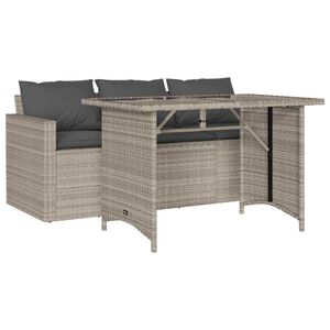 vidaXL Garden Dining Set | Light Grey | PE Rattan | 3-seater | Removable Covers