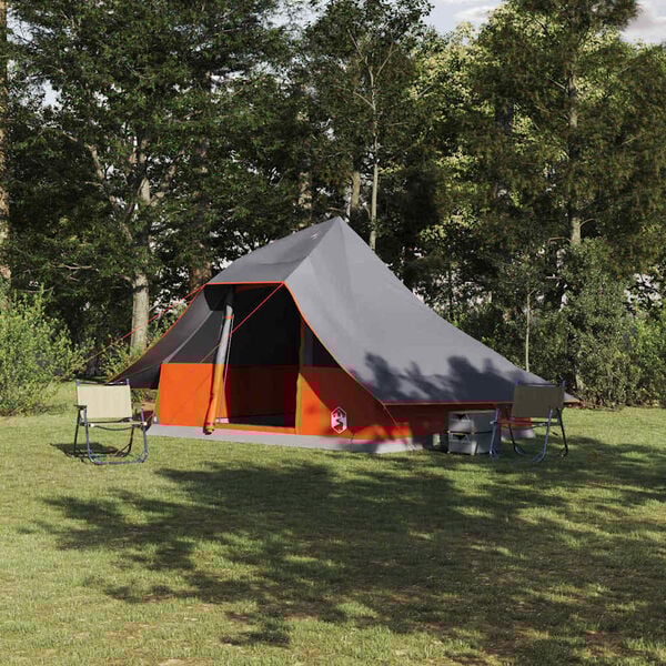 vidaXL Tipi Tent with Roof Grey and Orange 364 x 281 x 257 cm Taffeta