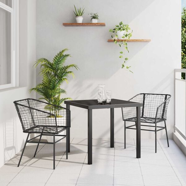 vidaXL Garden Dining Set 3 pcs Black Poly Rattan