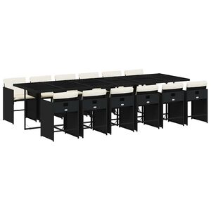 vidaXL 13 Piece Garden Dining Set with Cushions Black Poly Rattan