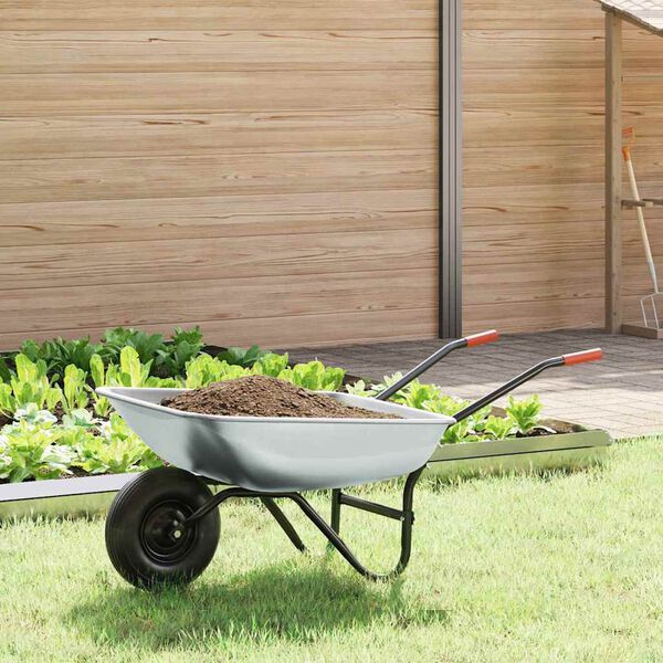vidaXL Wheelbarrow Silver and Black 133 x 62.5 x 58 cm Steel
