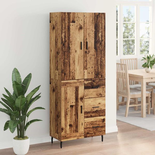 vidaXL Highboard with Drawer 2 pcs Old Wood Engineered Wood and Glass