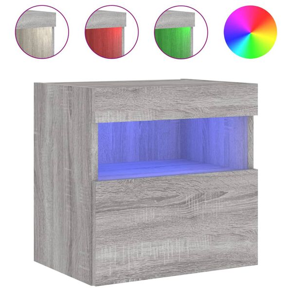 vidaXL TV Wall Cabinet with LED Lights Grey Sonoma 40x30x40 cm