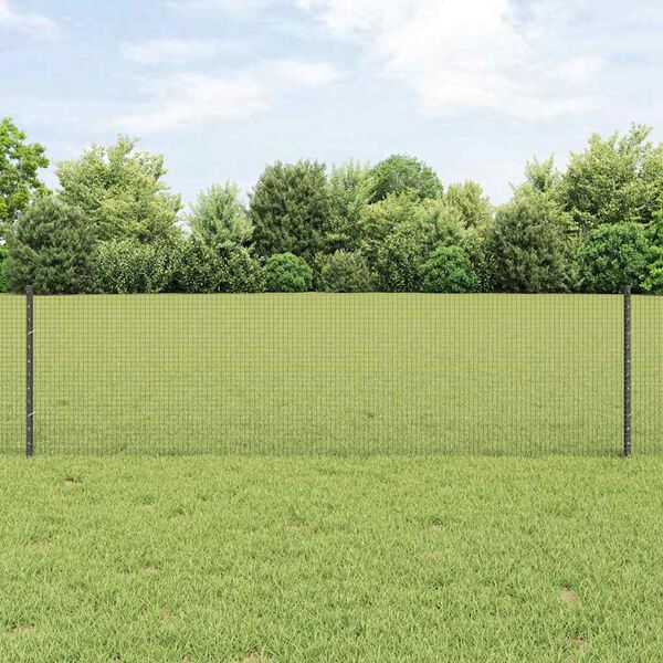 vidaXL Fence with Post Grey 0.6 x 100 m Steel and PVC