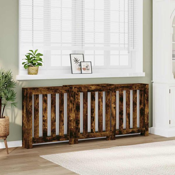 vidaXL Radiator Cover Smoked Oak 205x21.5x83.5 cm Engineered Wood