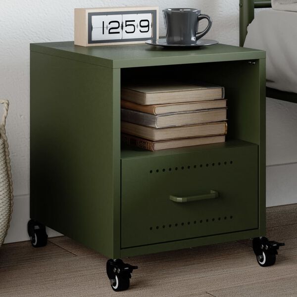 vidaXL Bedside Cabinet Olive Green 36x39x43.5 cm Steel