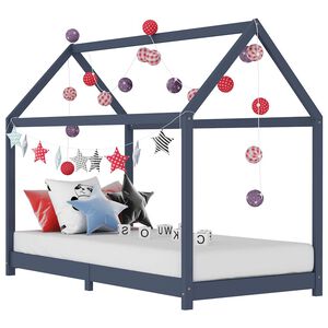 vidaXL Kids Bed Frame | Grey | Solid pine wood, plywood slats | 90x200cm