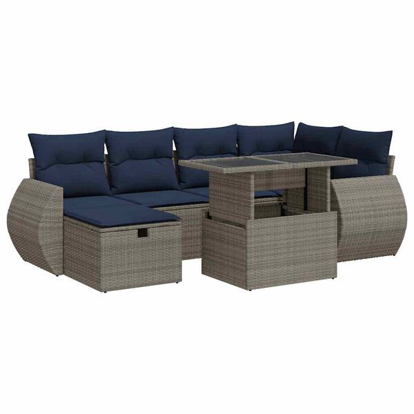 vidaXL 7 Piece Garden Sofa Set with Cushions Grey Poly Rattan Acacia