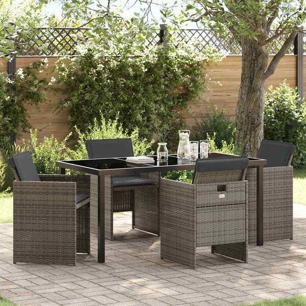 vidaXL Garden Dining Set 5 pcs Grey Poly Rattan