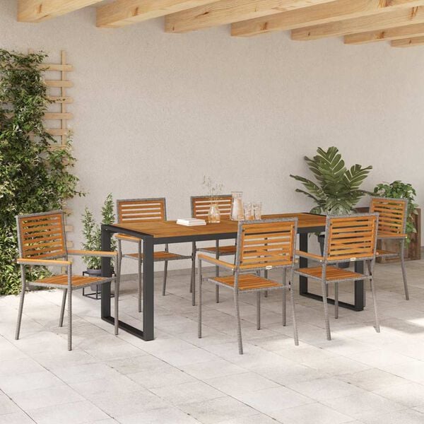 vidaXL Garden Dining Set 7 pcs Grey and Brown Poly Rattan