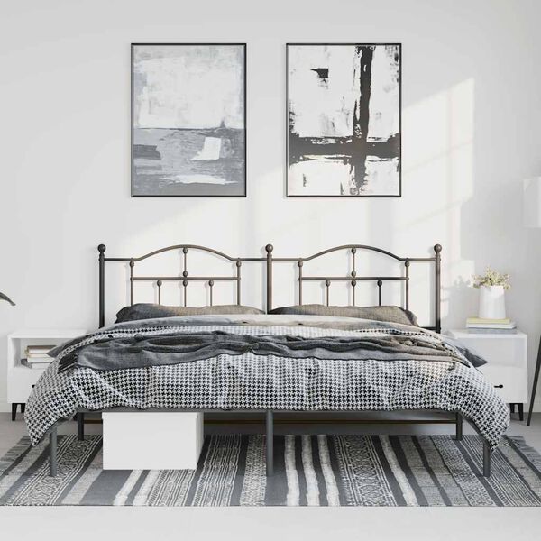 vidaXL Metal Bed Frame without Mattress with Headboard Black 183x213cm