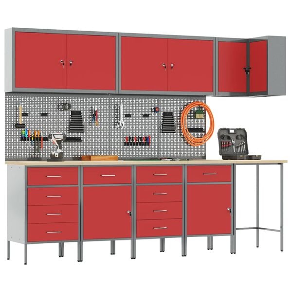 vidaXL Tool Cabinet Set with Shelf 6 pcs Red Powder-Coated Steel
