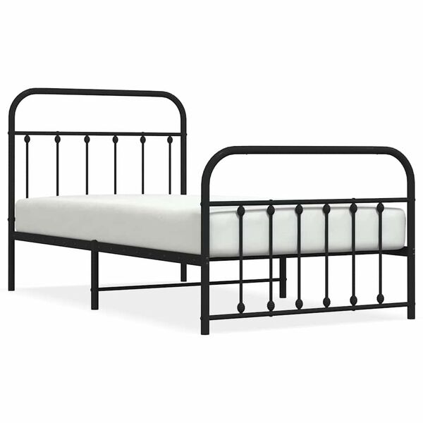 vidaXL Metal Bed Frame without Mattress with Footboard Black 100x190cm