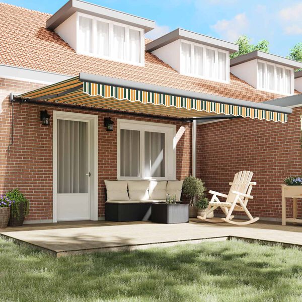 vidaXL Retractable Awning Green and Yellow 4 x 3 m
